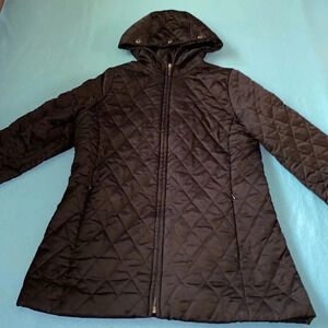 CHARTER CLUB quilted zip up long line hooded jacket 2 zipper pockets flaw size M